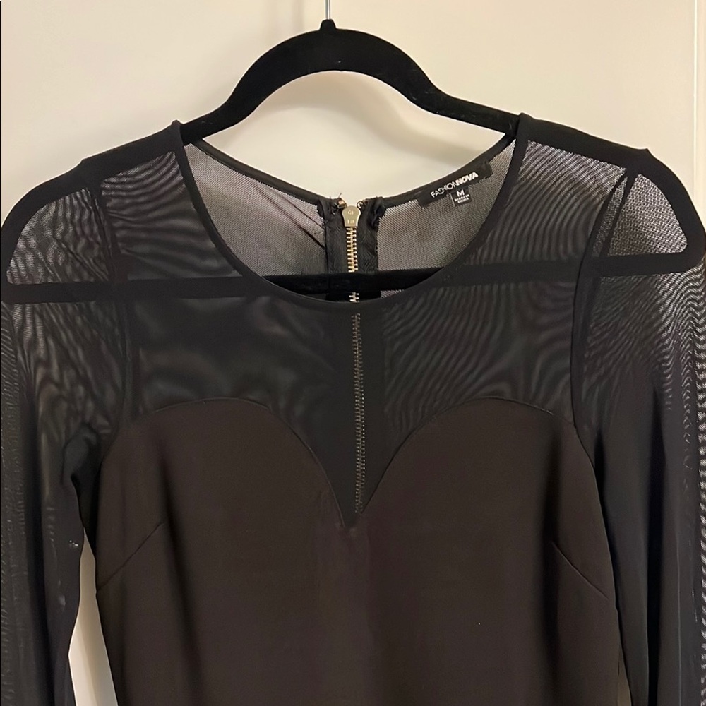 Black Long Sleeve Crew Neck Gown - Picture 7 of 9